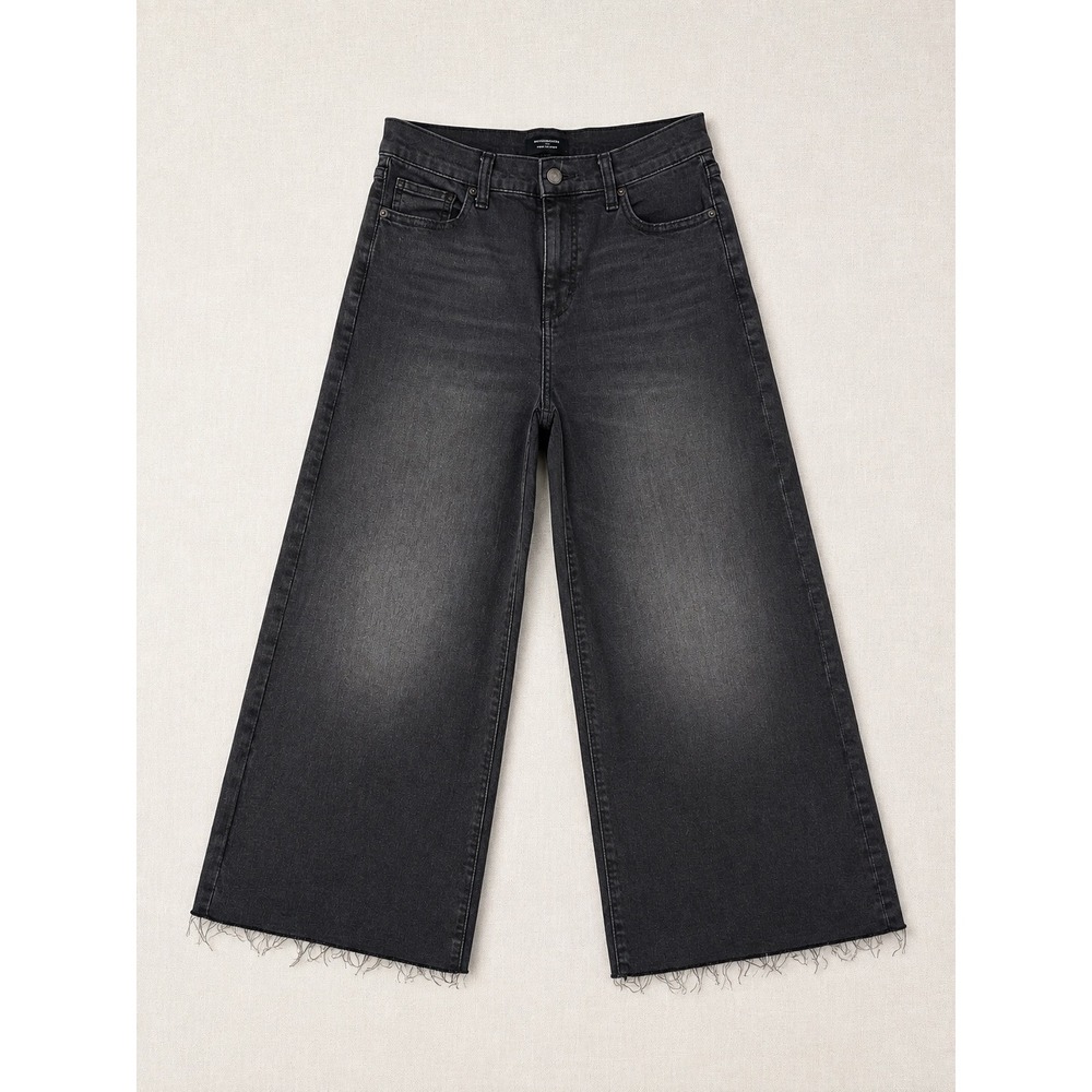 Banana Republic Wide Leg Jeans Black Faded Raw Hem Petite 28/6